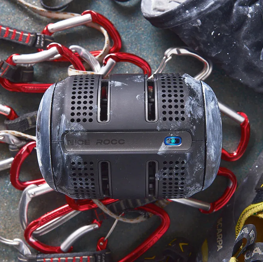 The ROCC among climbing gear, chalk-dusted